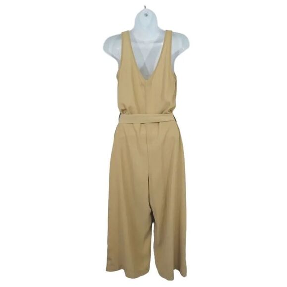 Max + Ash Wide Leg Cropped Sleeveless Button Down Jumpsuit in Tan Size Small - Picture 6 of 10